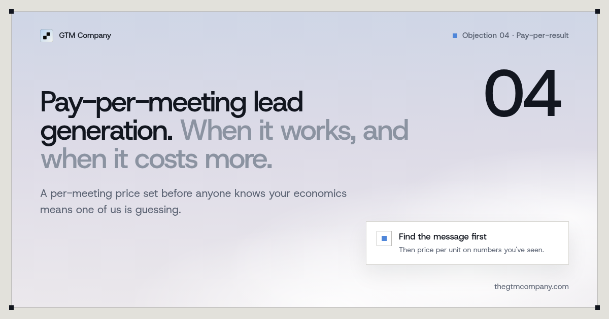 Hero graphic: Pay-per-meeting lead generation, when it works and when it costs you more.