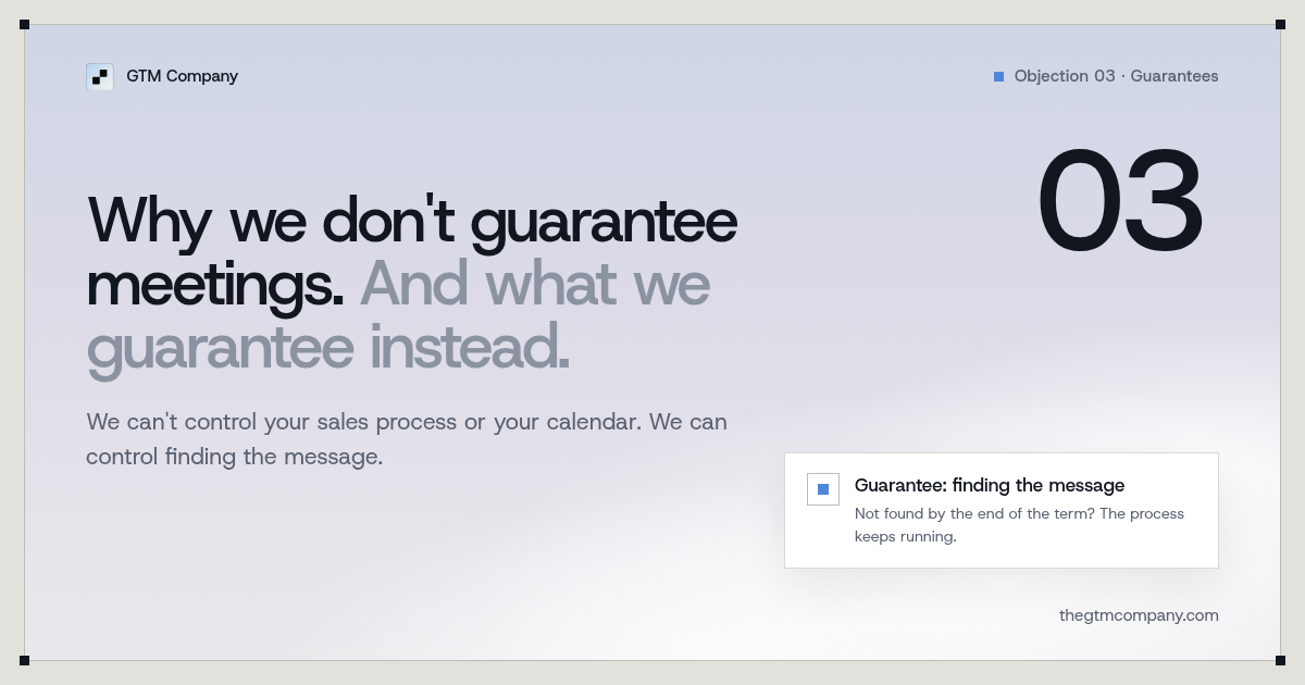 Hero graphic: Why we don't guarantee meetings, and what we guarantee instead.